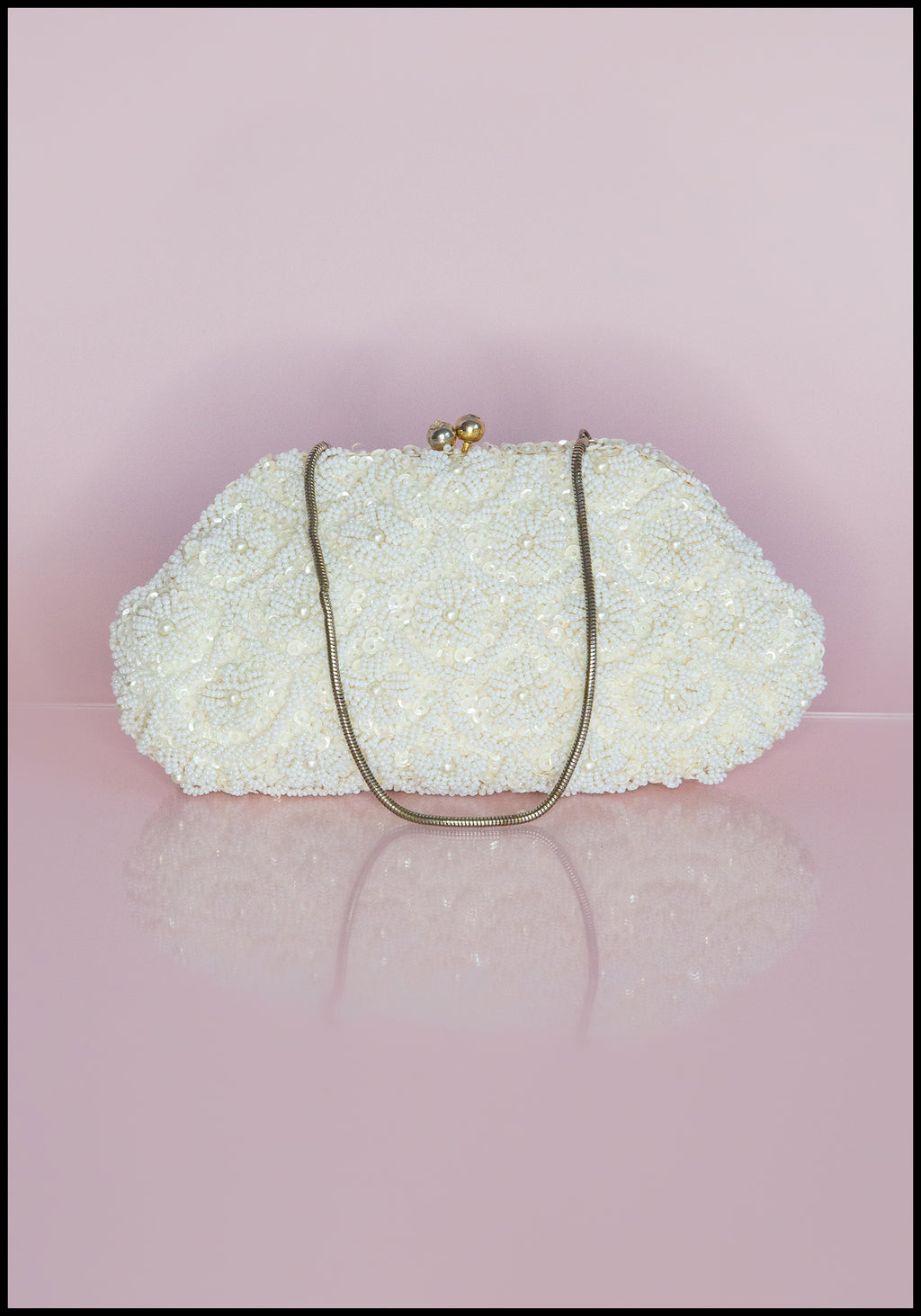 Vintage 1950s Pearl Satin Beaded Bag