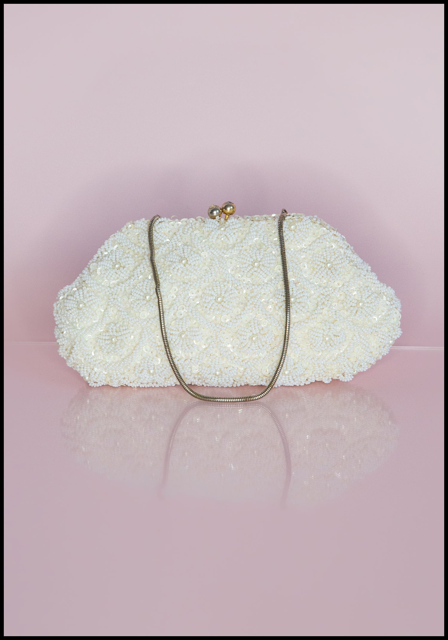 Vintage 1950s Pearl Satin Beaded Bag