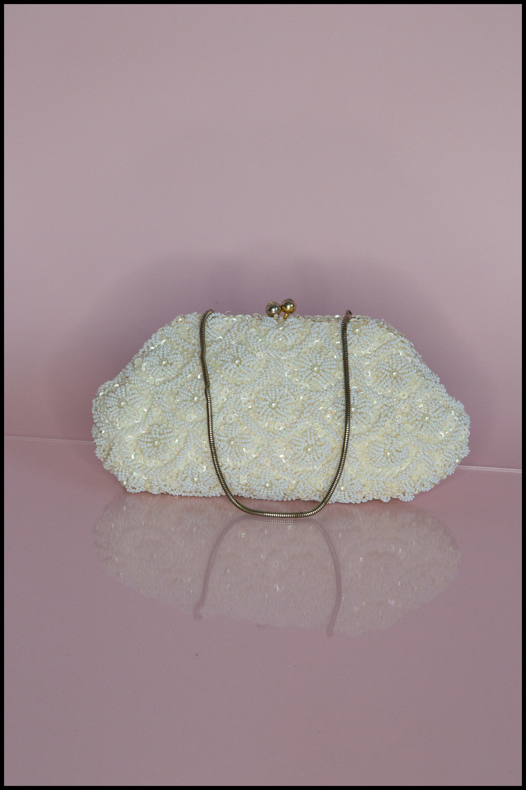 Vintage 1950s Pearl Satin Beaded Bag