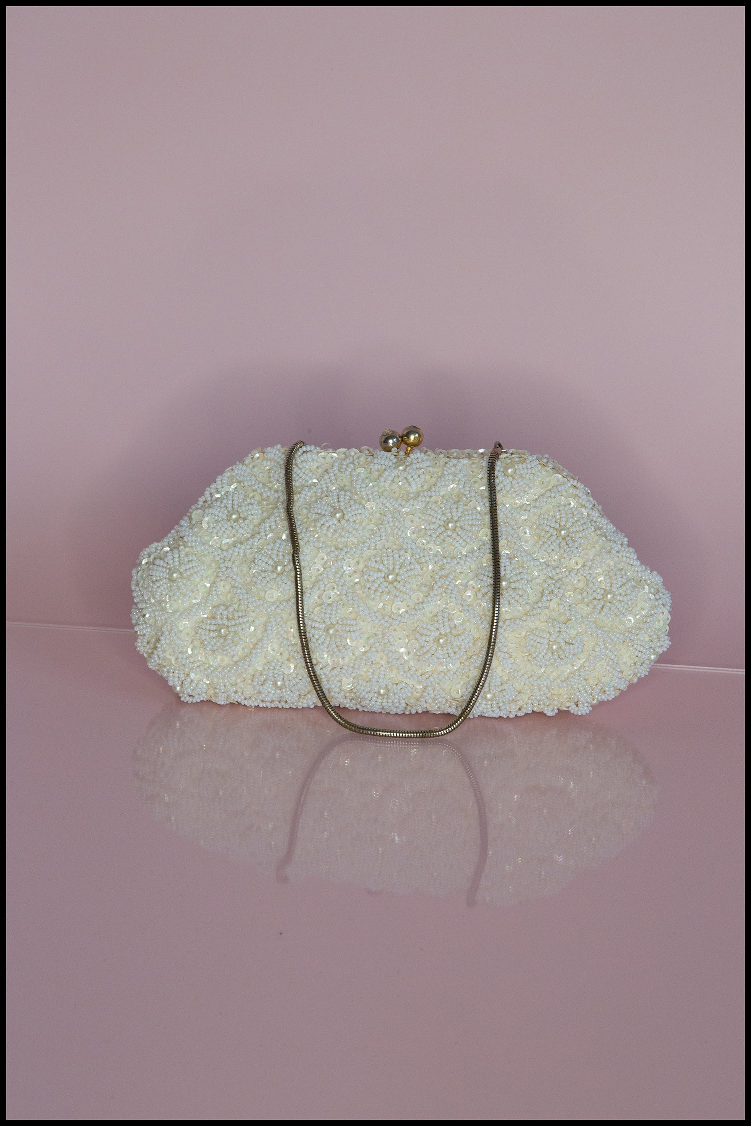 Vintage 1950s Pearl Satin Beaded Bag