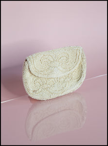 Vintage 1920s Ivory Glass Beaded Belt Purse