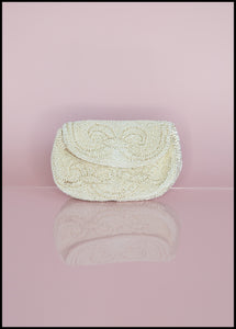 Vintage 1920s Ivory Glass Beaded Belt Purse