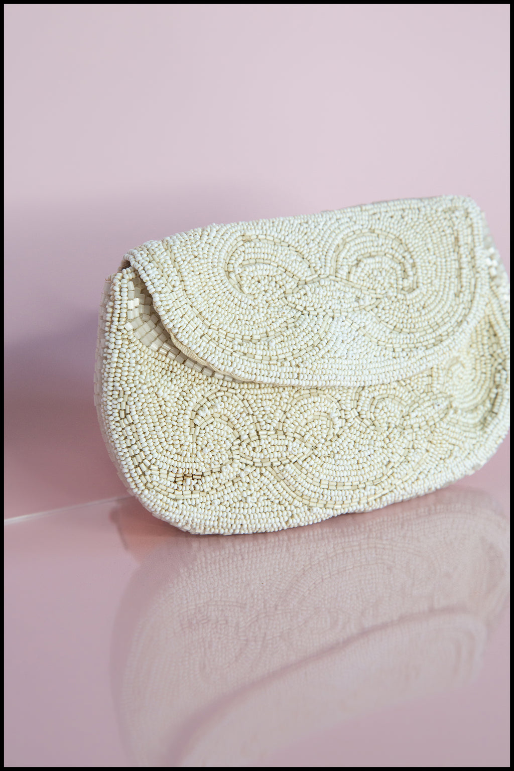 Vintage 1920s Ivory Glass Beaded Belt Purse