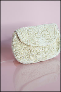 Vintage 1920s Ivory Glass Beaded Belt Purse