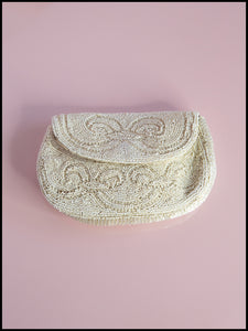 Vintage 1920s Ivory Glass Beaded Belt Purse