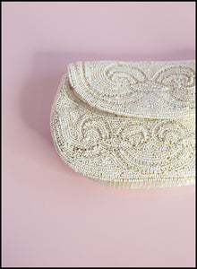 Vintage 1920s Ivory Glass Beaded Belt Purse