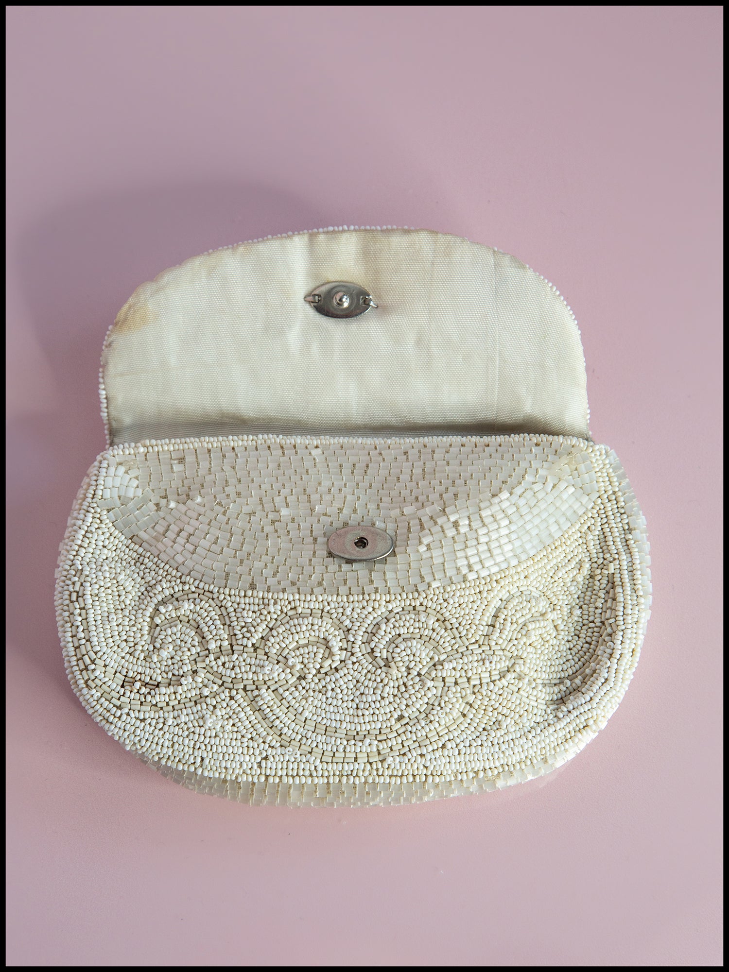 Vintage 1920s Ivory Glass Beaded Belt Purse