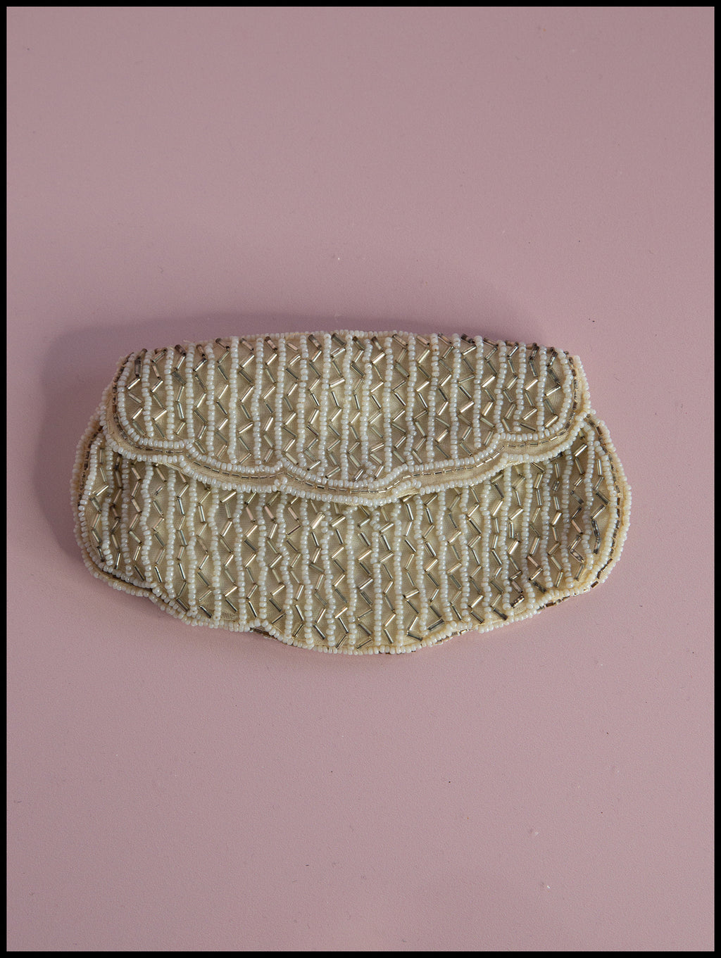 Vintage 1920s Ivory Silver Beaded Belt Purse