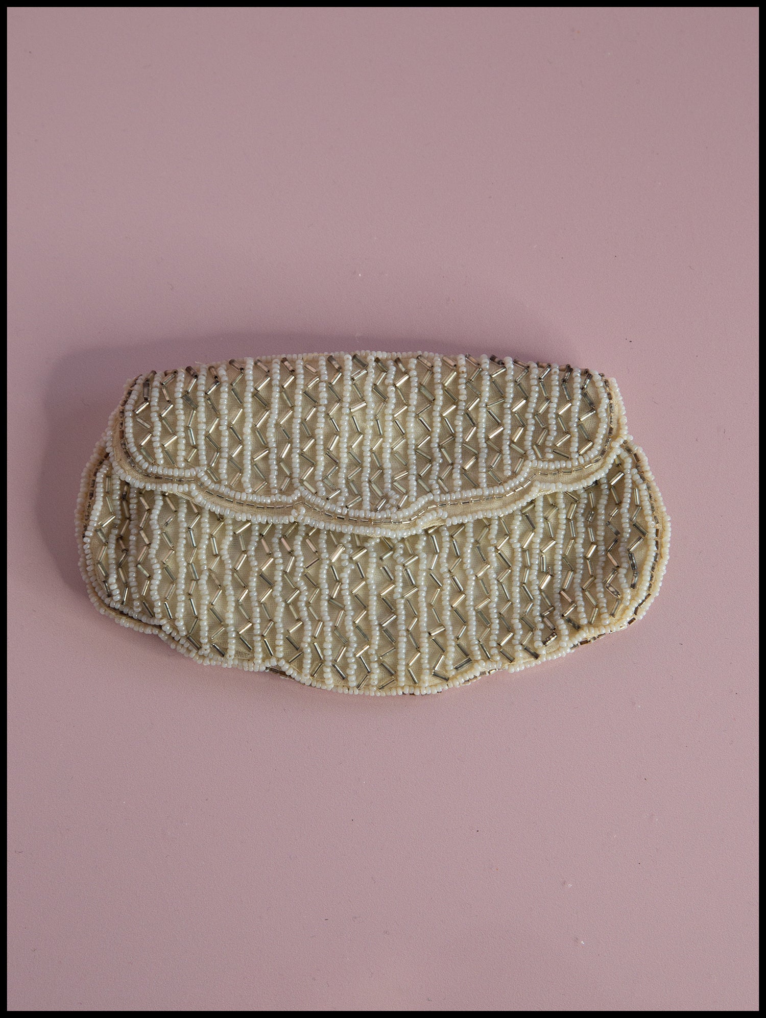 Vintage 1920s Ivory Silver Beaded Belt Purse