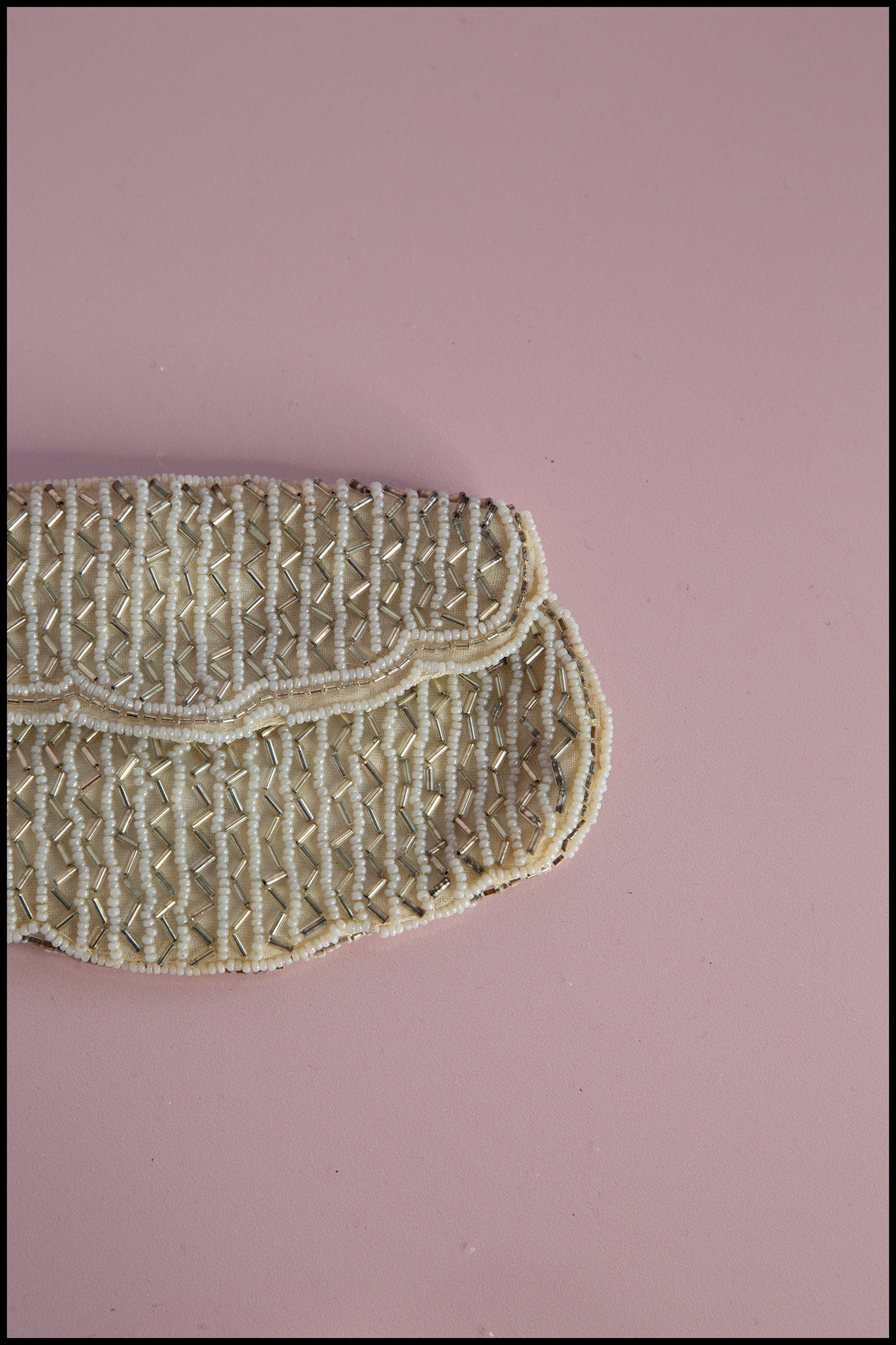 Vintage 1920s Ivory Silver Beaded Belt Purse