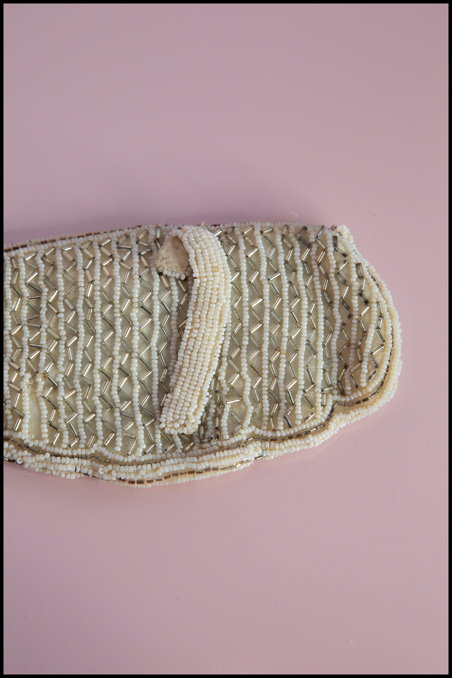 Vintage 1920s Ivory Silver Beaded Belt Purse