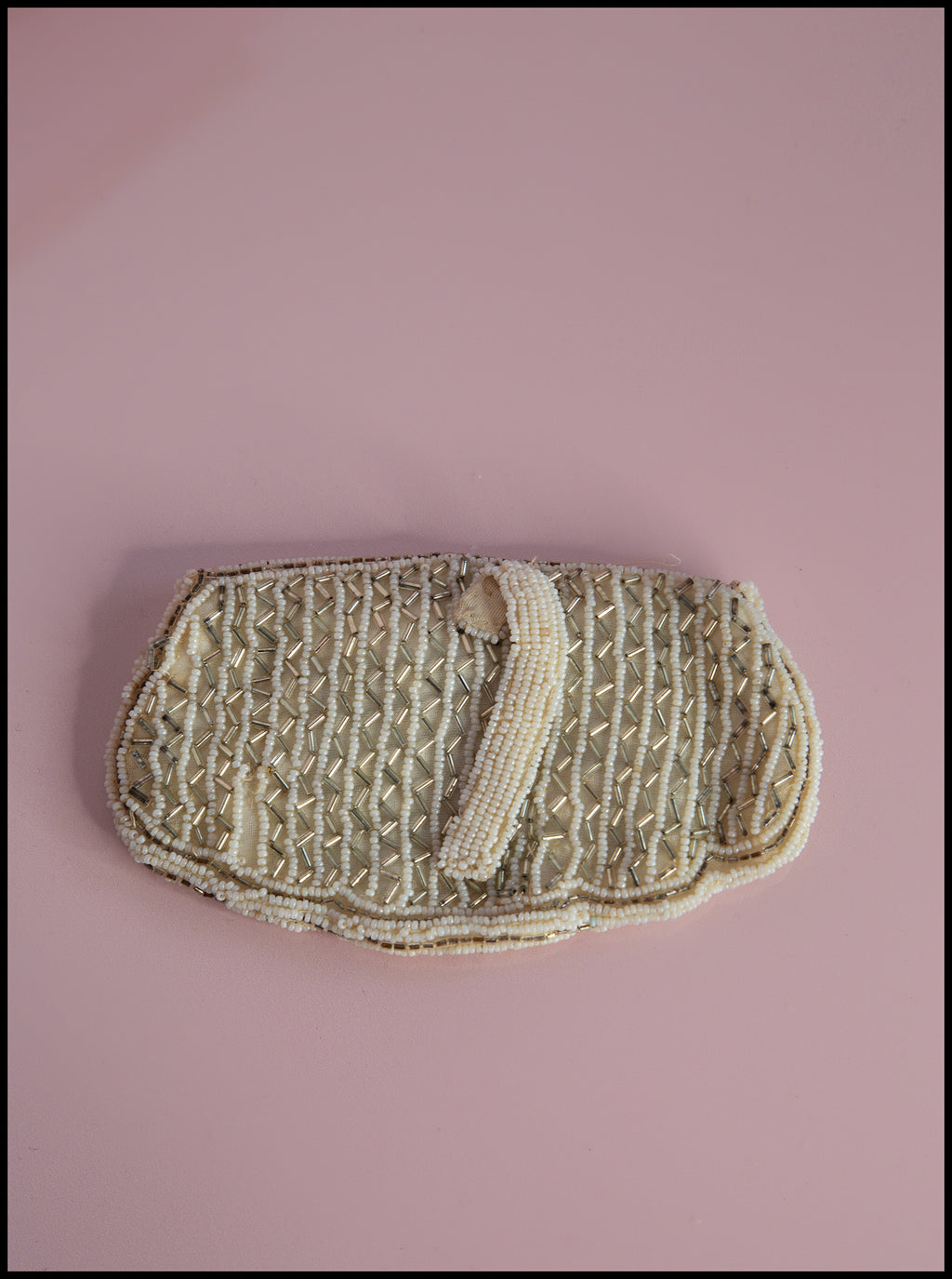 Vintage 1920s Ivory Silver Beaded Belt Purse