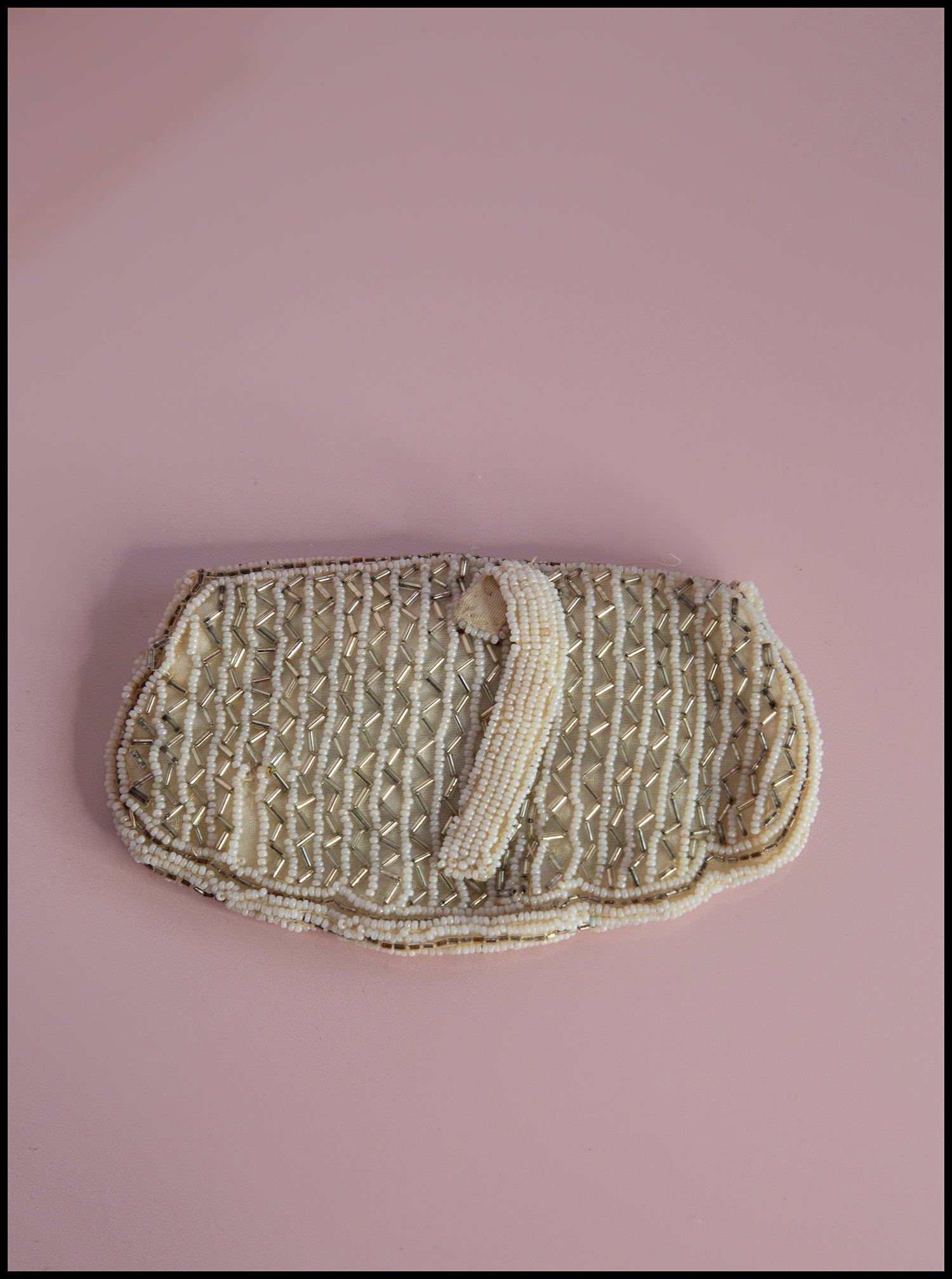 Vintage 1920s Ivory Silver Beaded Belt Purse