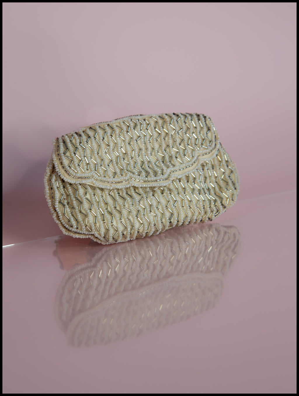 Vintage 1920s Ivory Silver Beaded Belt Purse