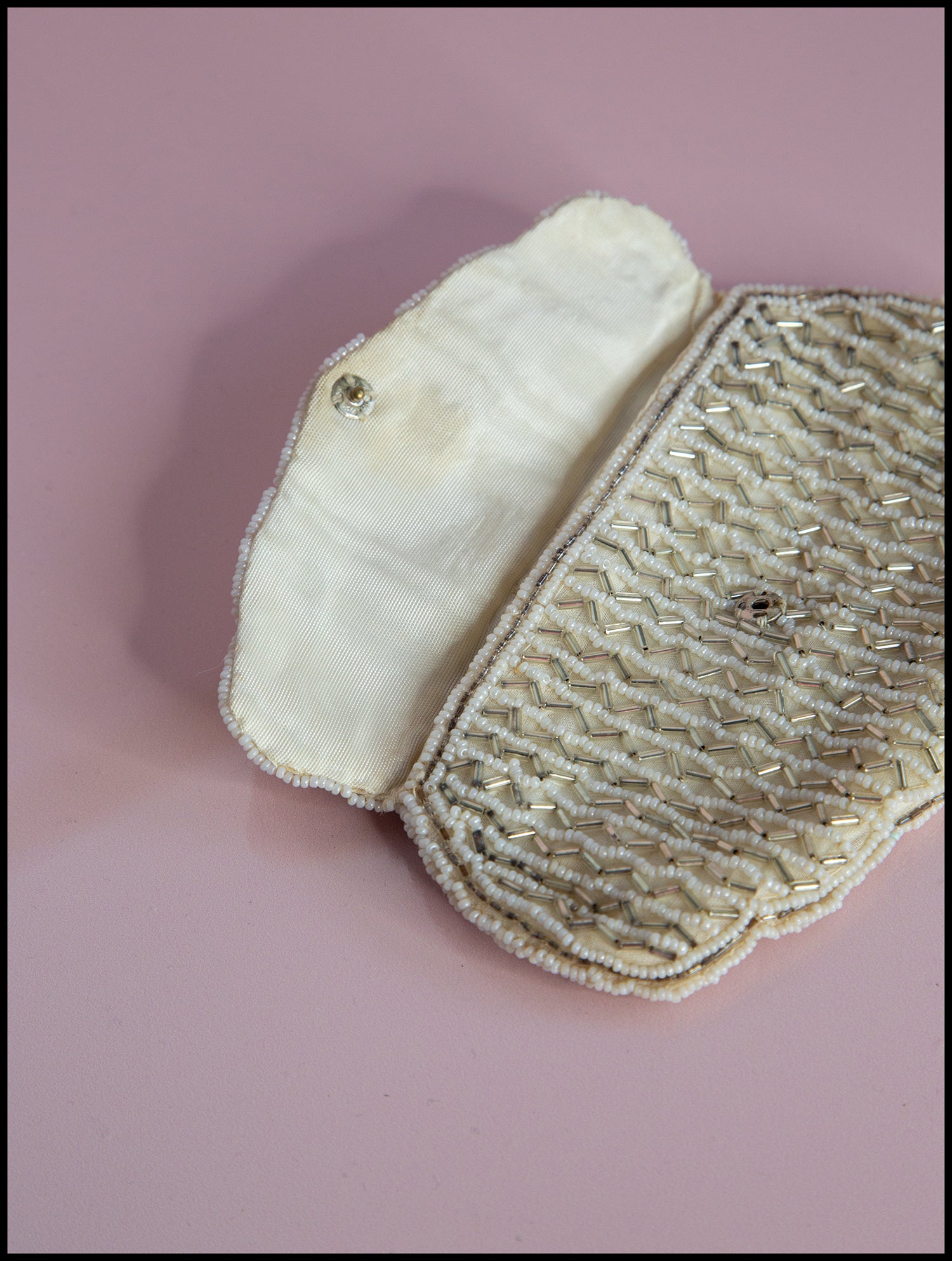 Vintage 1920s Ivory Silver Beaded Belt Purse