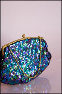 Vintage 1930s Petrol Blue French Sequin Purse