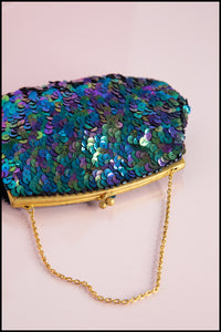Vintage 1930s Petrol Blue French Sequin Purse
