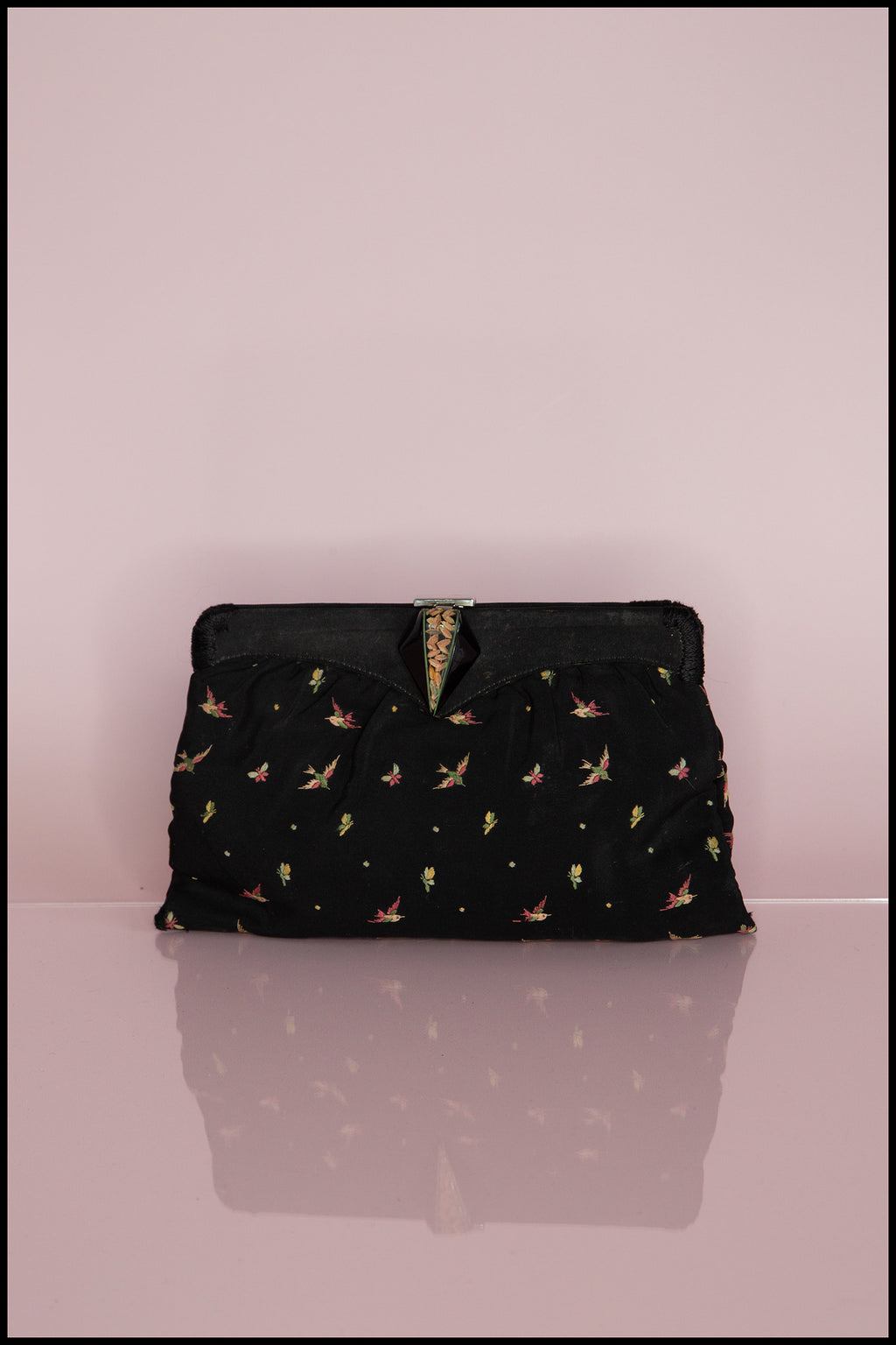 Vintage 1930s Silk Embroidered Bird and Fly Belt Purse