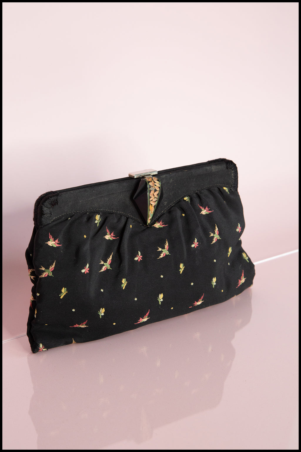 Vintage 1930s Silk Embroidered Bird and Fly Belt Purse