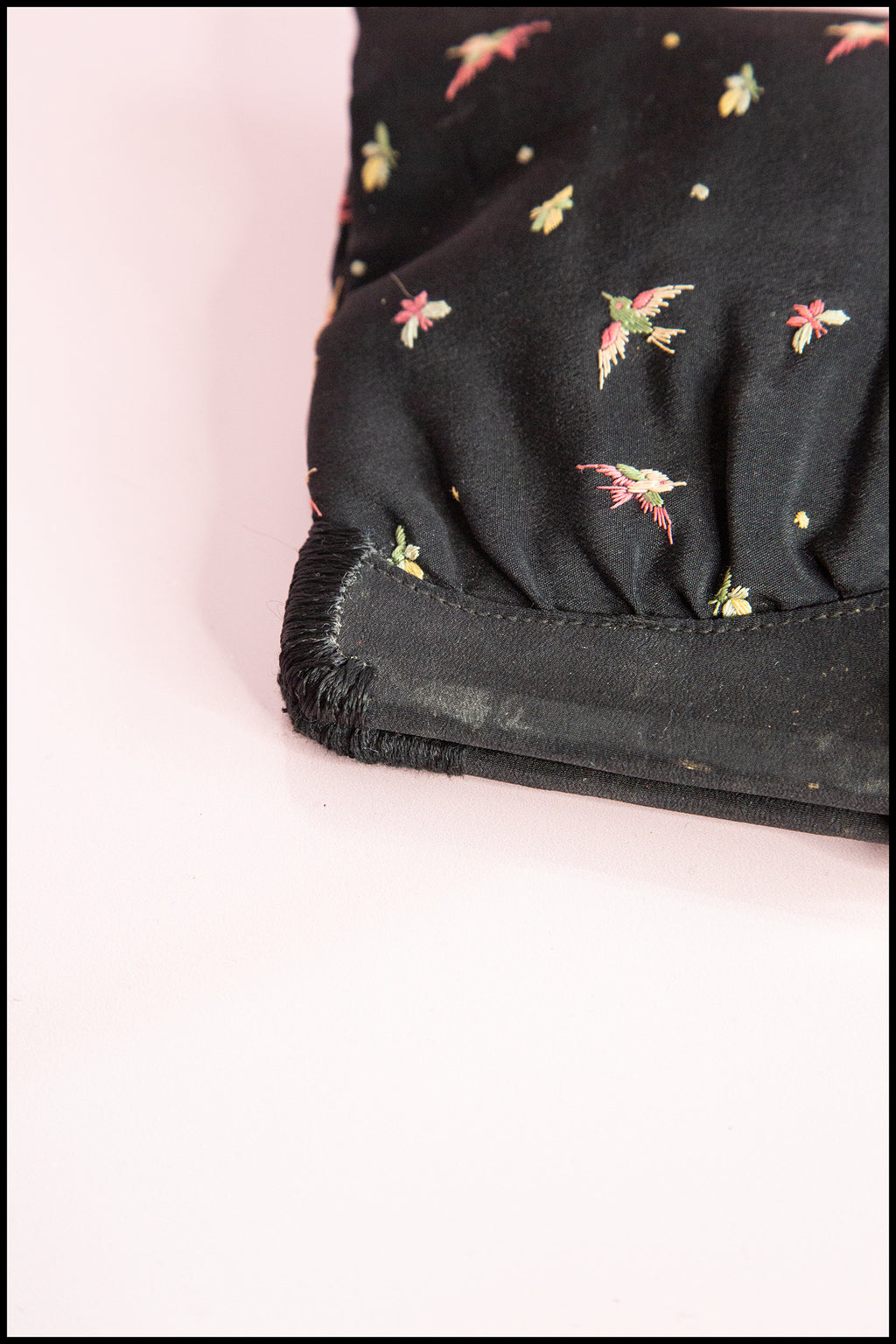 Vintage 1930s Silk Embroidered Bird and Fly Belt Purse