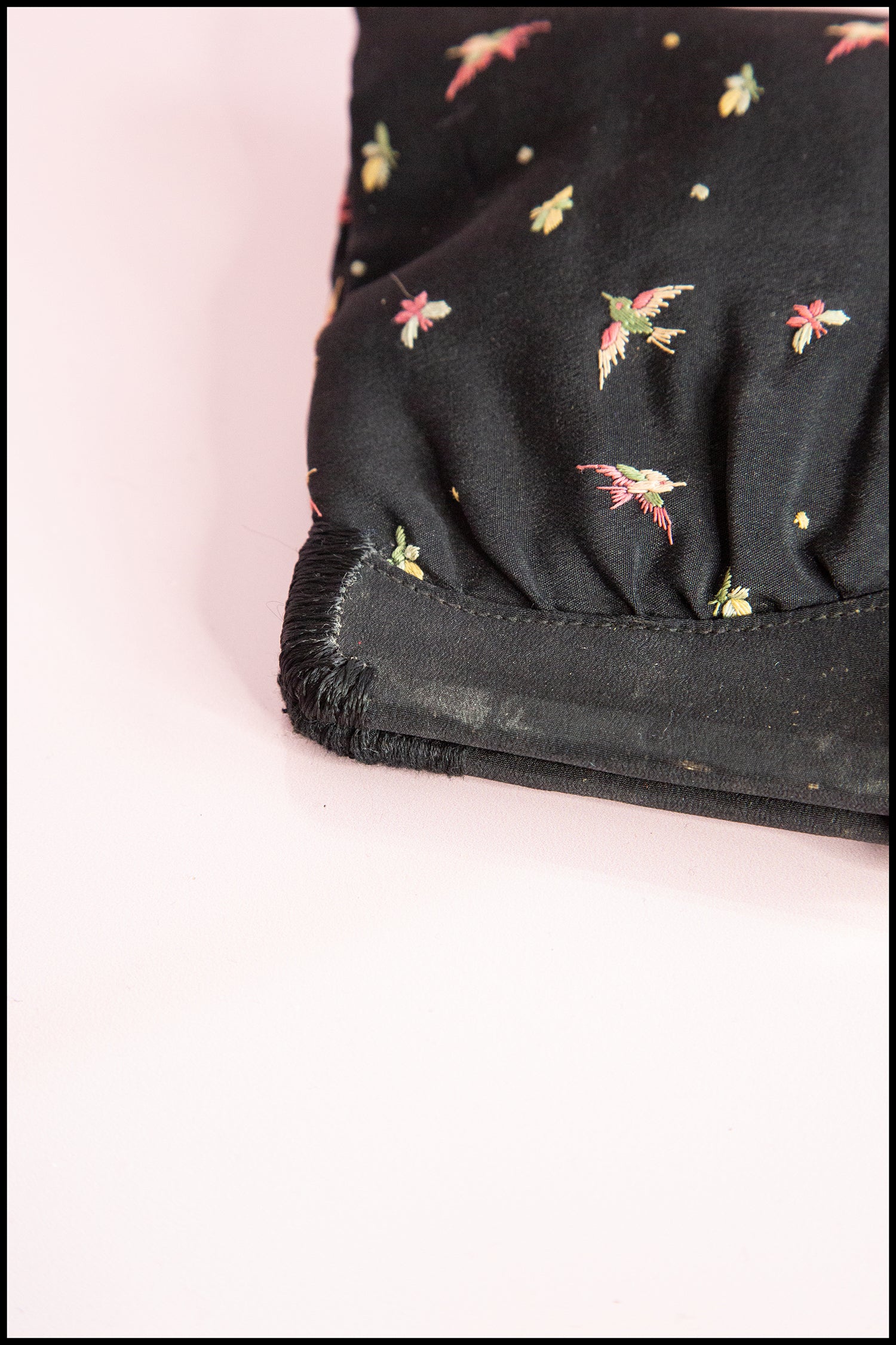 Vintage 1930s Silk Embroidered Bird and Fly Belt Purse