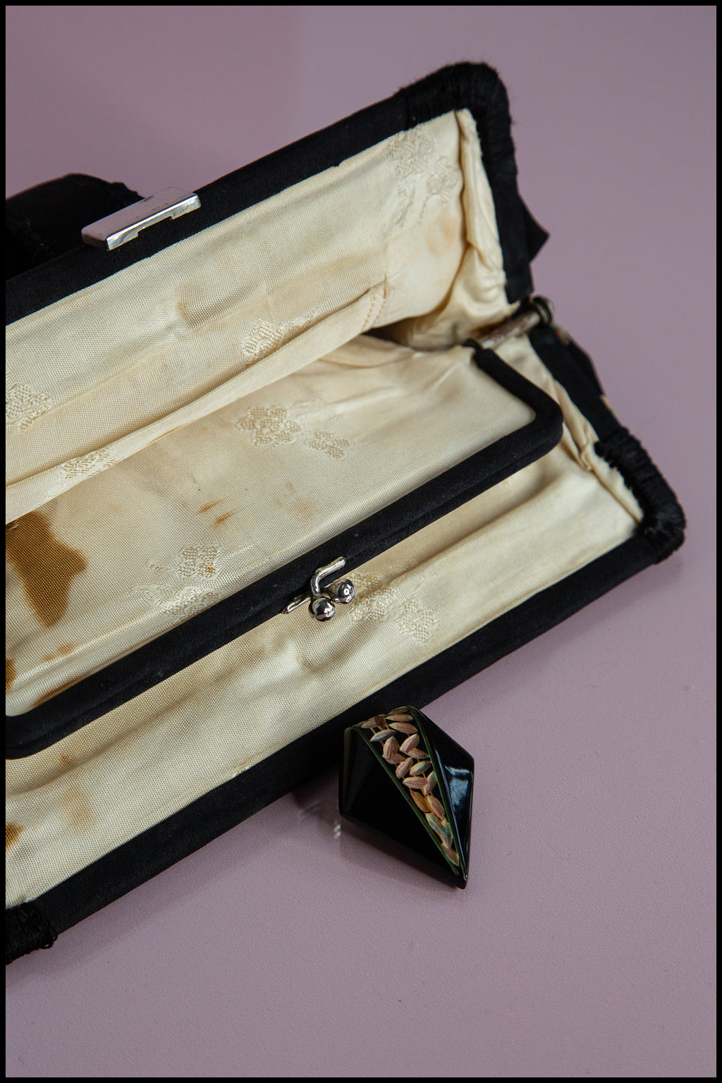 Vintage 1930s Silk Embroidered Bird and Fly Belt Purse