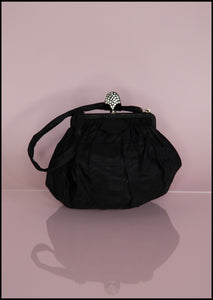 Vintage 1950s Black Taffeta Evening Bag