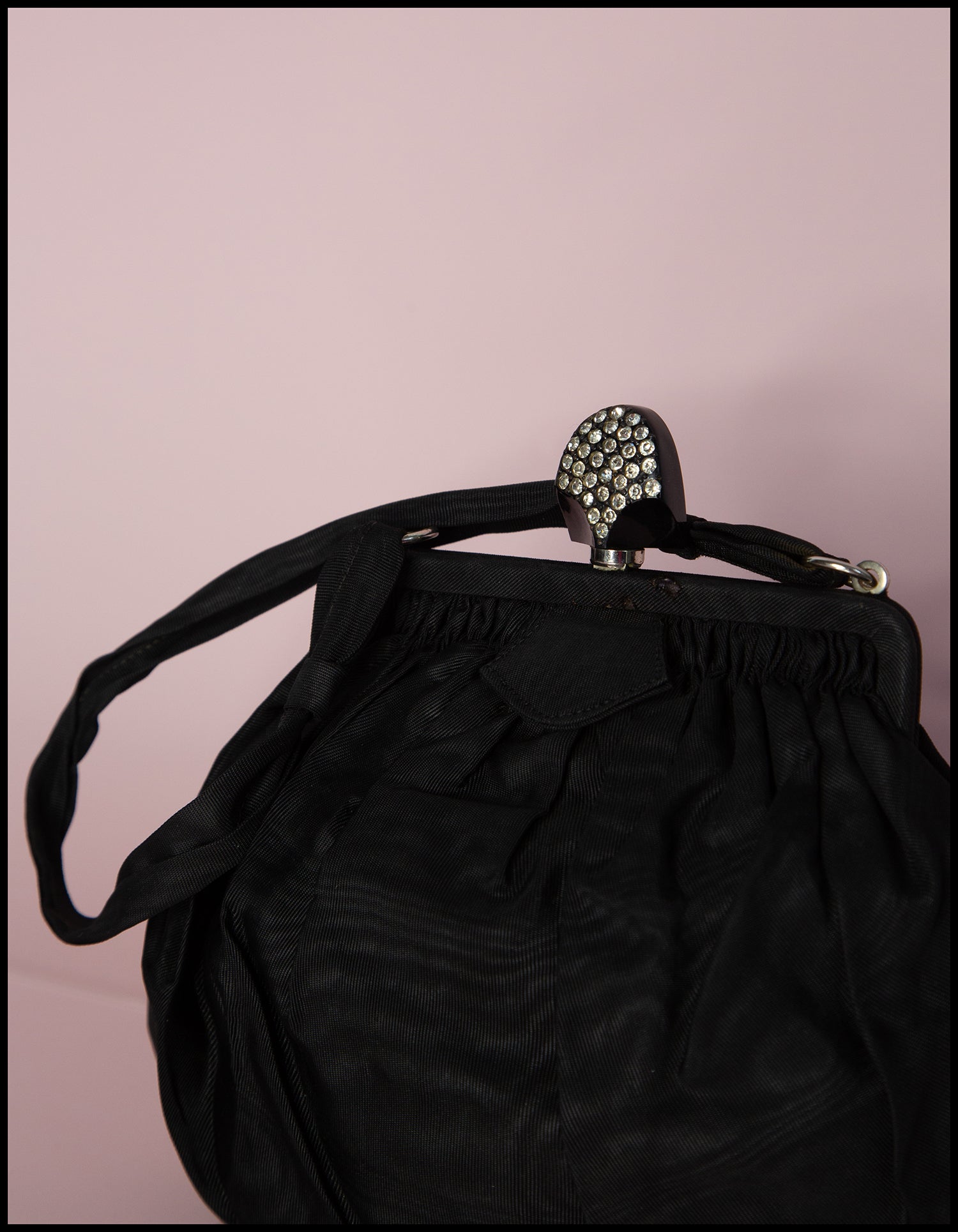 Vintage 1950s Black Taffeta Evening Bag