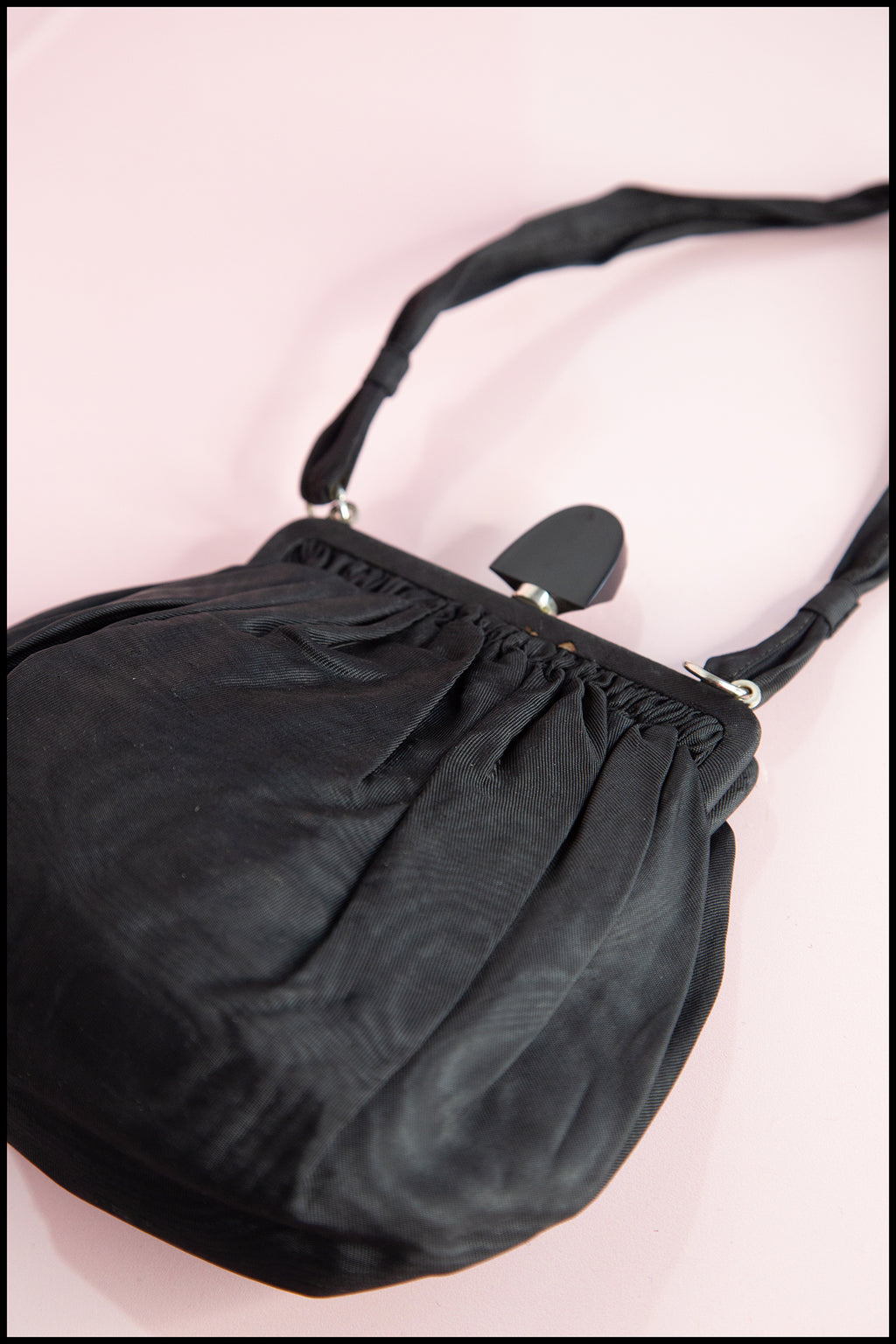 Vintage 1950s Black Taffeta Evening Bag