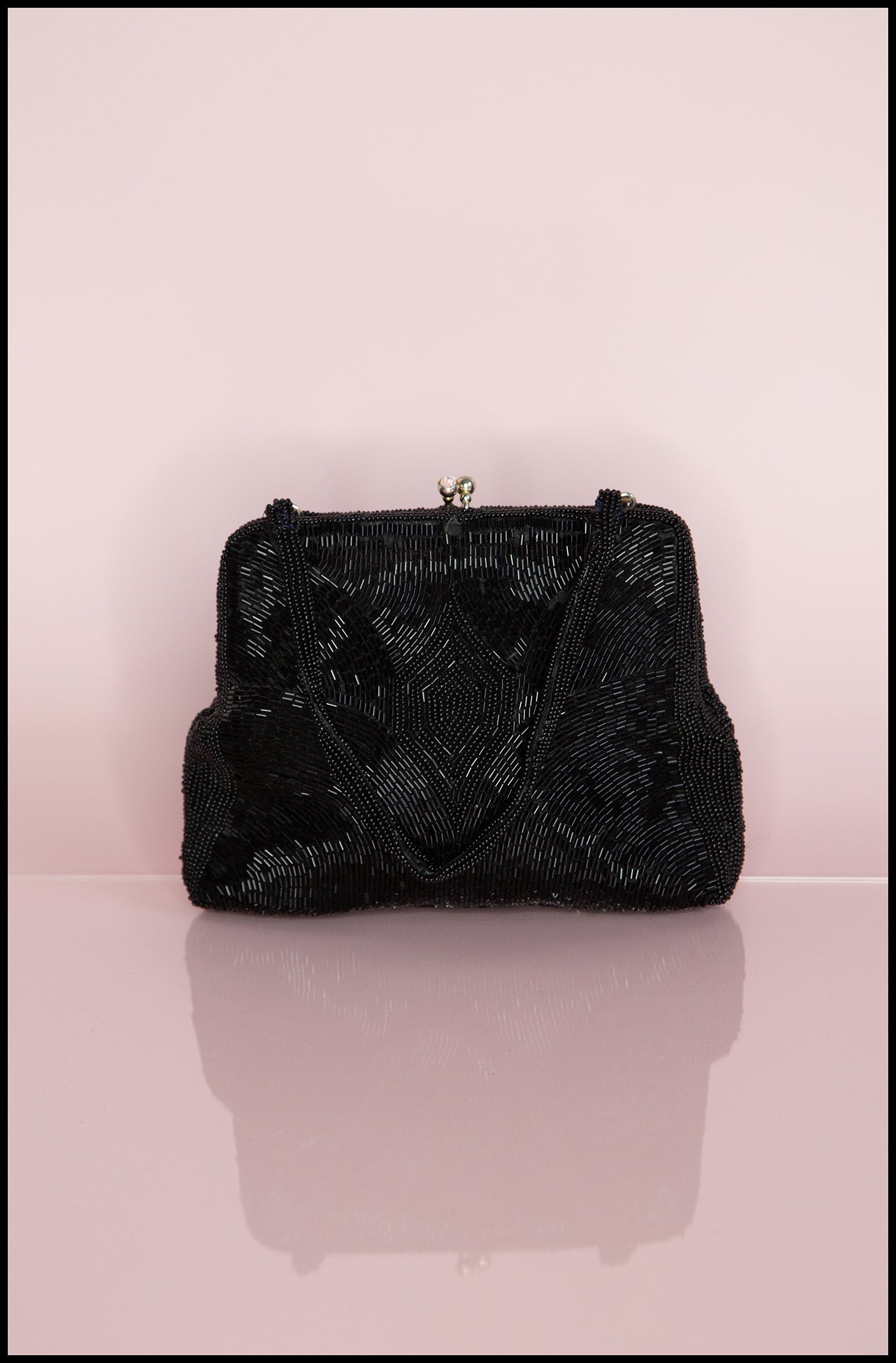 Vintage 1940s Black Bugle Beaded Bag