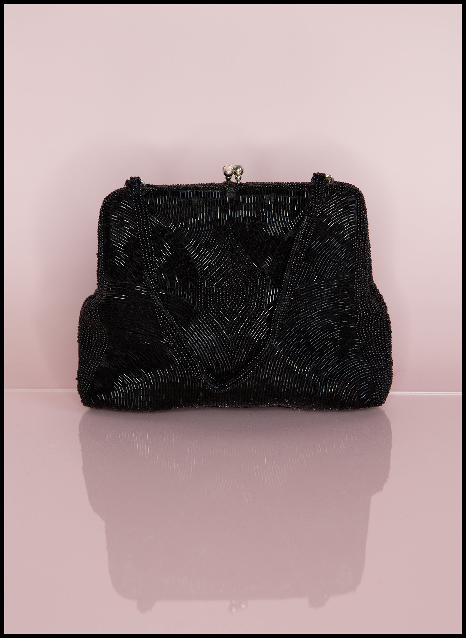 Vintage 1940s Black Bugle Beaded Bag