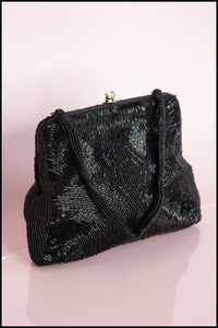 Vintage 1940s Black Bugle Beaded Bag