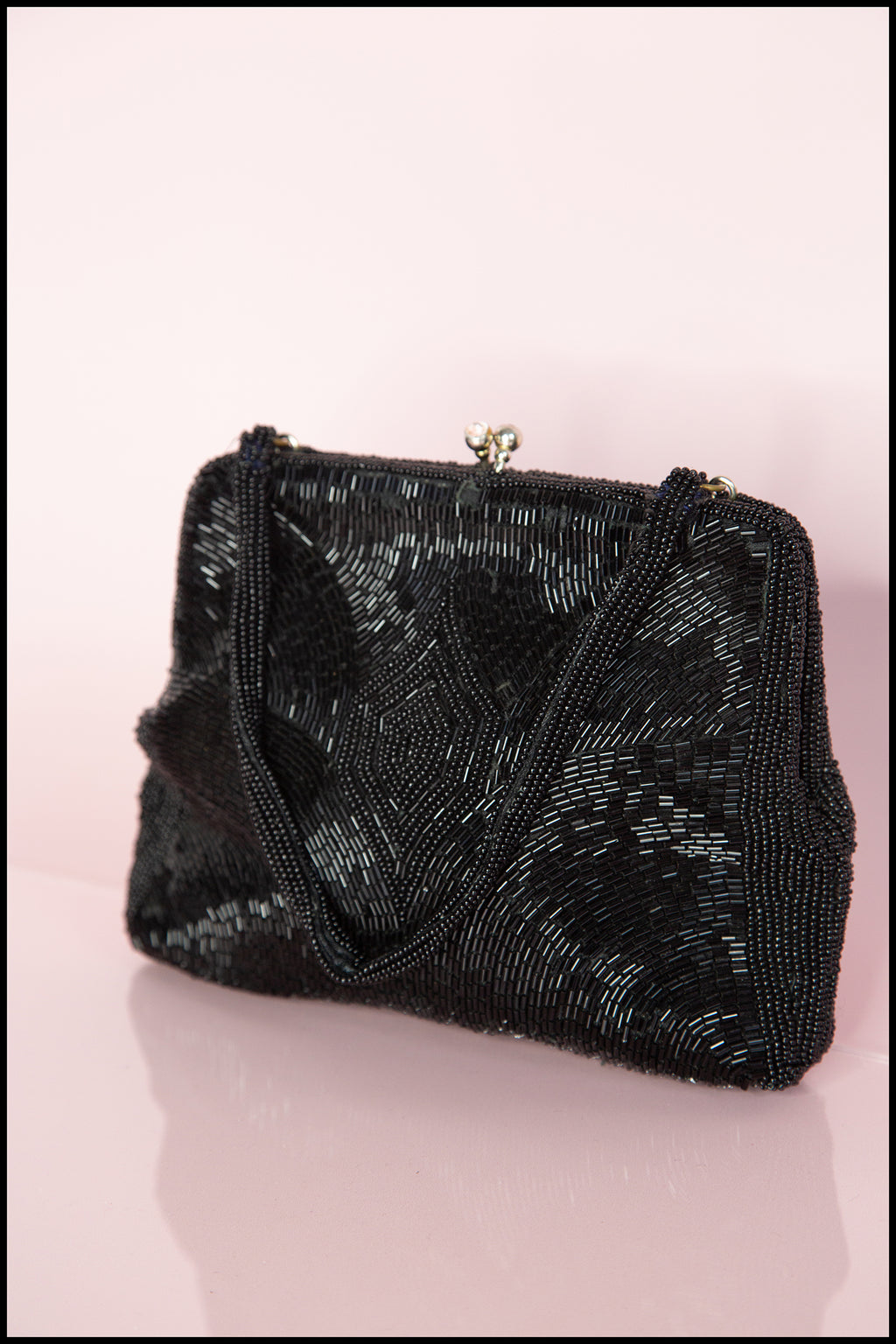 Vintage 1940s Black Bugle Beaded Bag