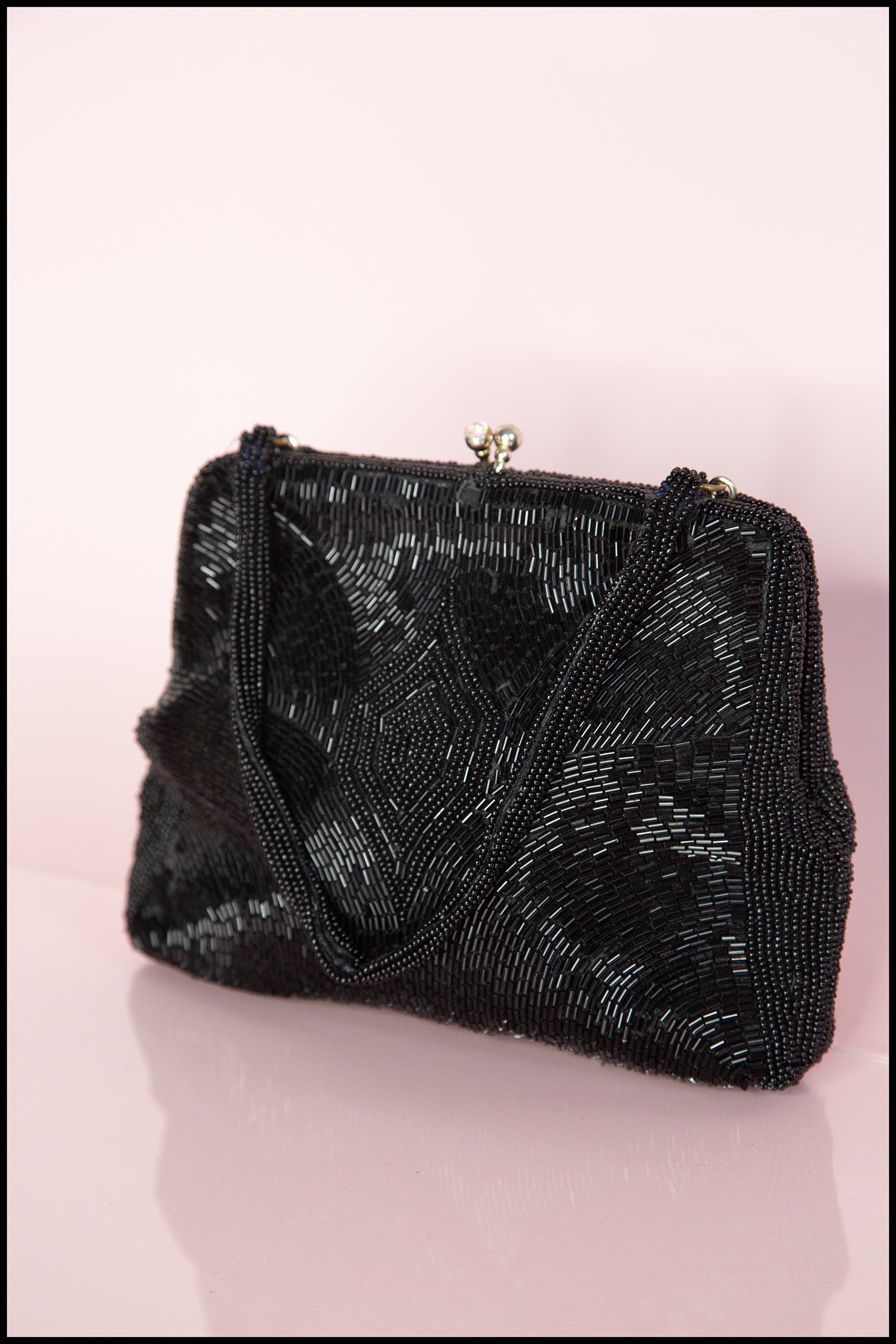 Vintage 1940s Black Bugle Beaded Bag