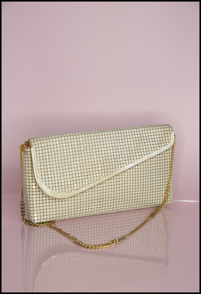 Vintage 1970s Cream Glomesh Clutch Bag