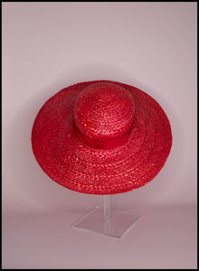 Vintage 1980s Red Straw Wide Brimmed Hat