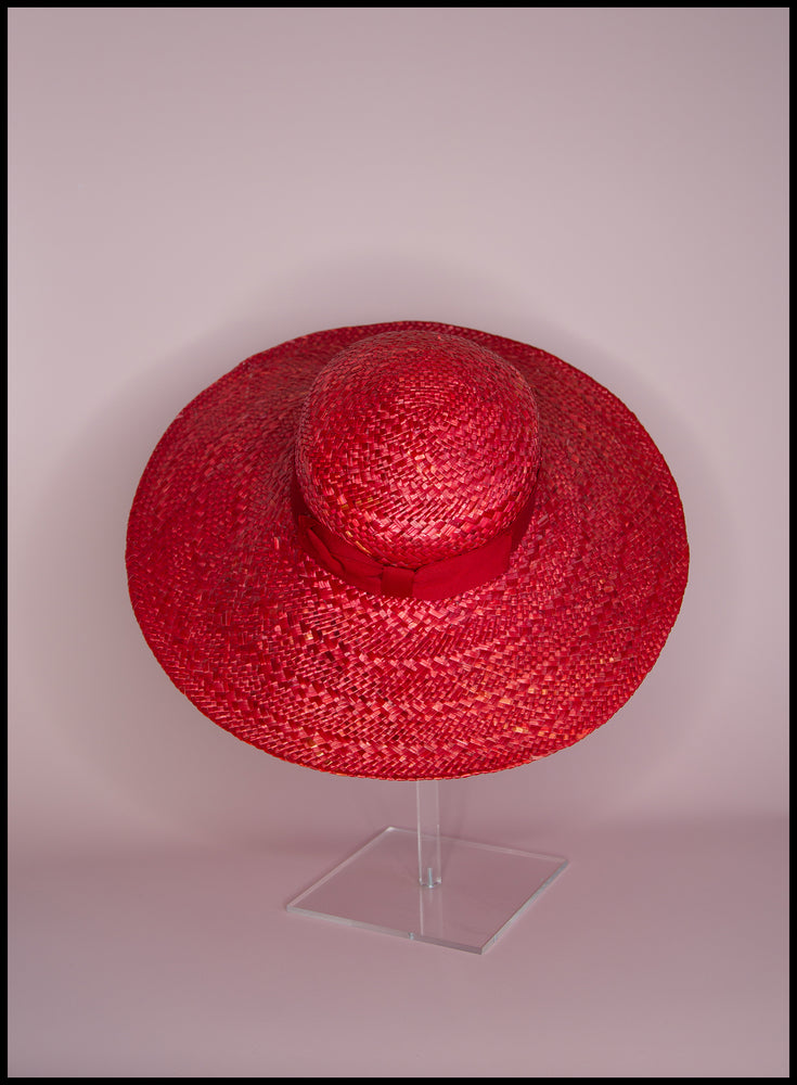 Vintage 1980s Red Straw Wide Brimmed Hat