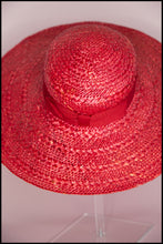 Vintage 1980s Red Straw Wide Brimmed Hat
