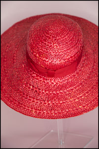 Vintage 1980s Red Straw Wide Brimmed Hat