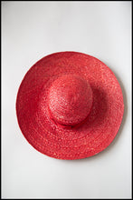 Vintage 1980s Red Straw Wide Brimmed Hat