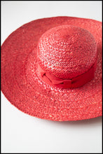 Vintage 1980s Red Straw Wide Brimmed Hat