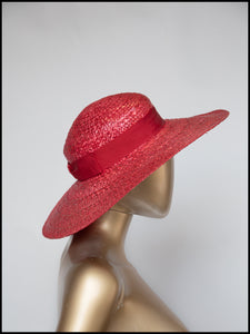 Vintage 1980s Red Straw Wide Brimmed Hat