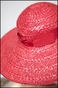 Vintage 1980s Red Straw Wide Brimmed Hat