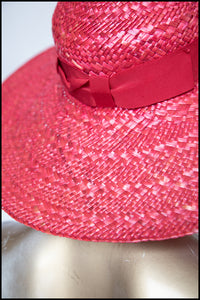 Vintage 1980s Red Straw Wide Brimmed Hat