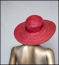 Vintage 1980s Red Straw Wide Brimmed Hat