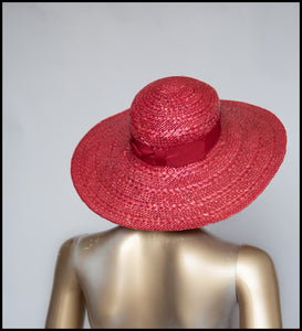 Vintage 1980s Red Straw Wide Brimmed Hat