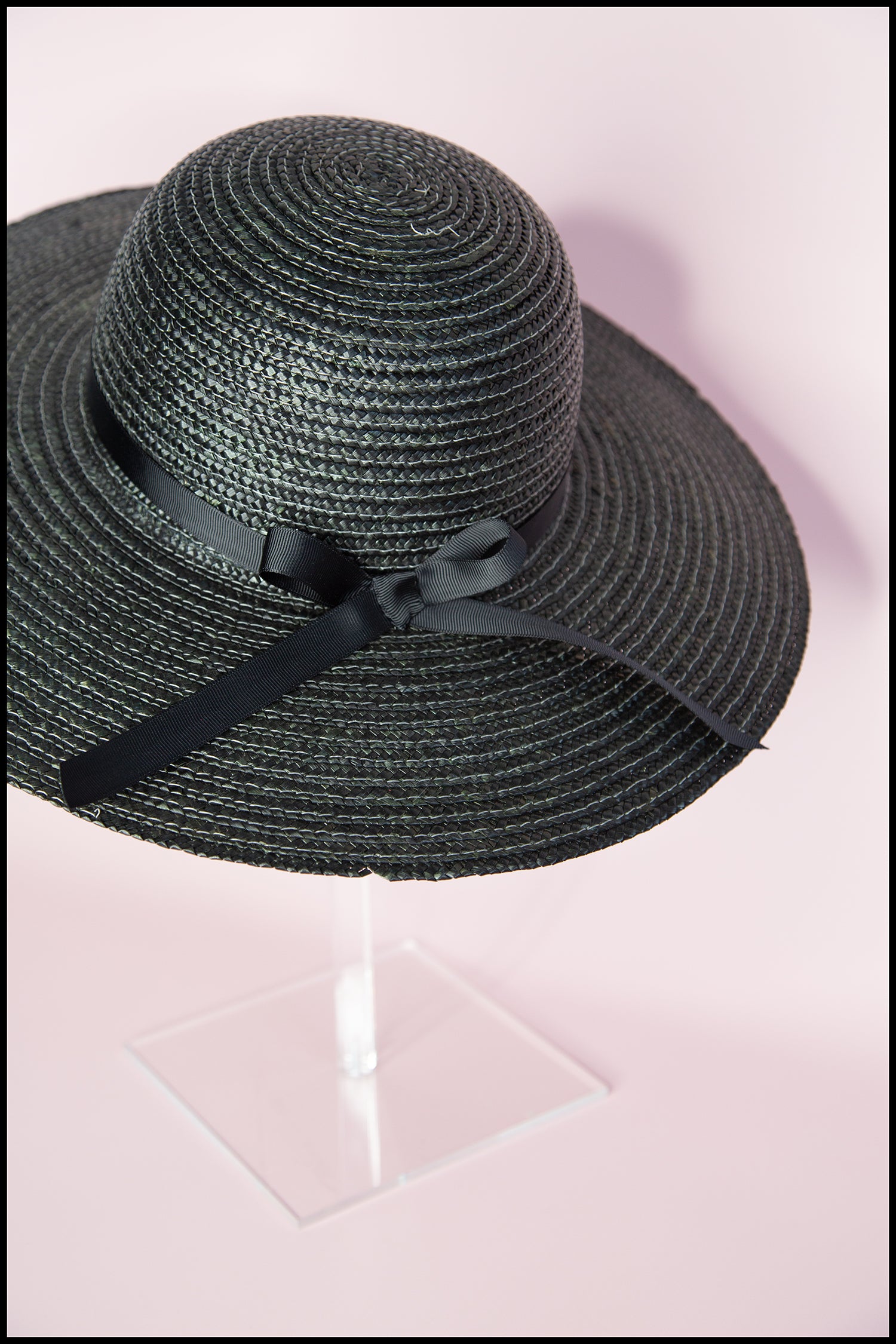 Vintage 1980s Black Straw Wide Brim Hat