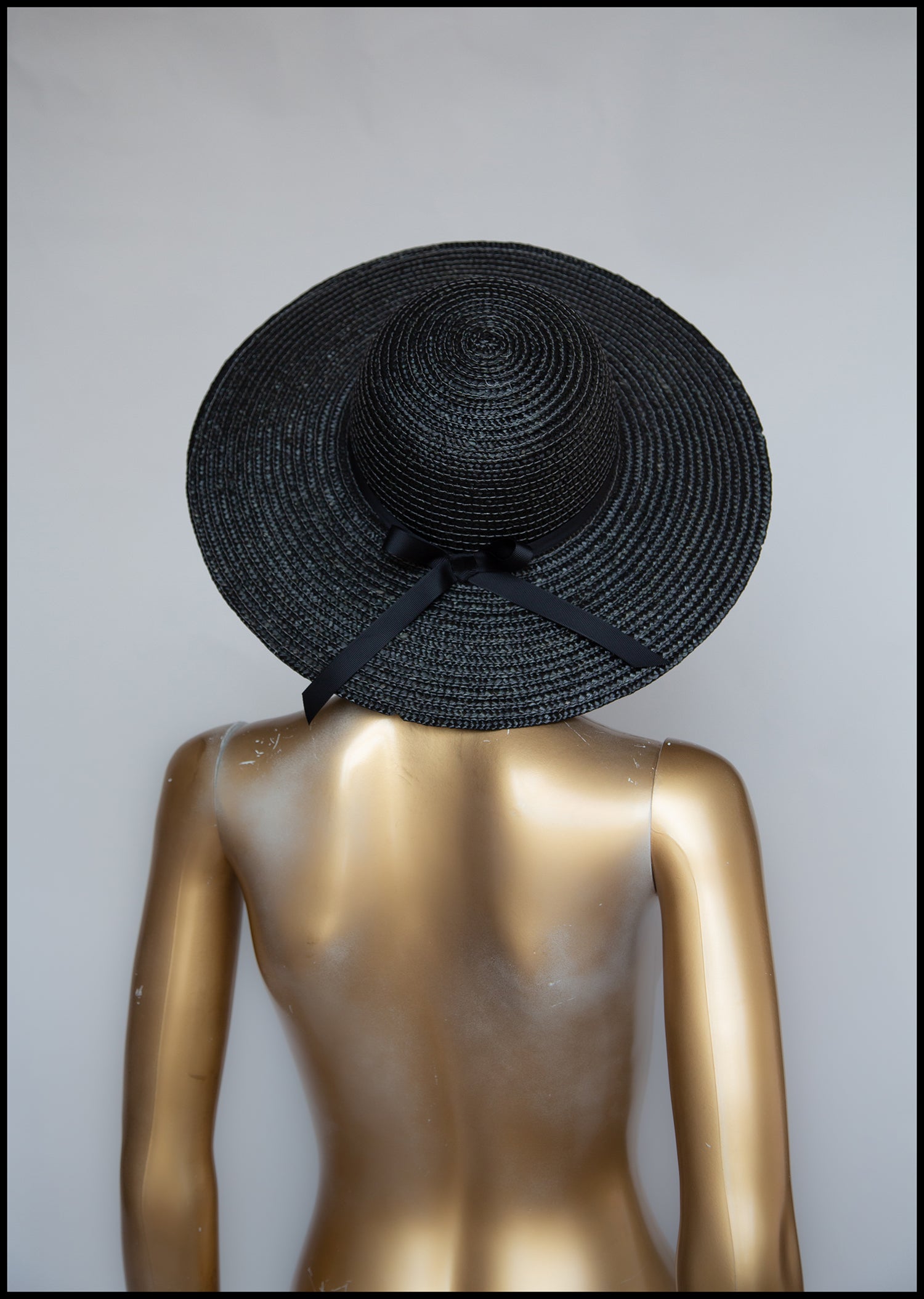 Vintage 1980s Black Straw Wide Brim Hat