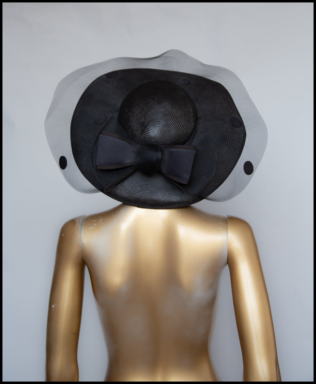 Vintage 1980s Black Dot Wide Brim Hat