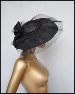 Vintage 1980s Black Dot Wide Brim Hat